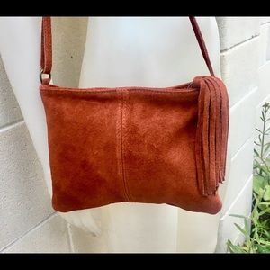 Suede leather burnt orange bag